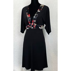 LOVE TEASE • Black Floral Trim V-Neck Mini Dress